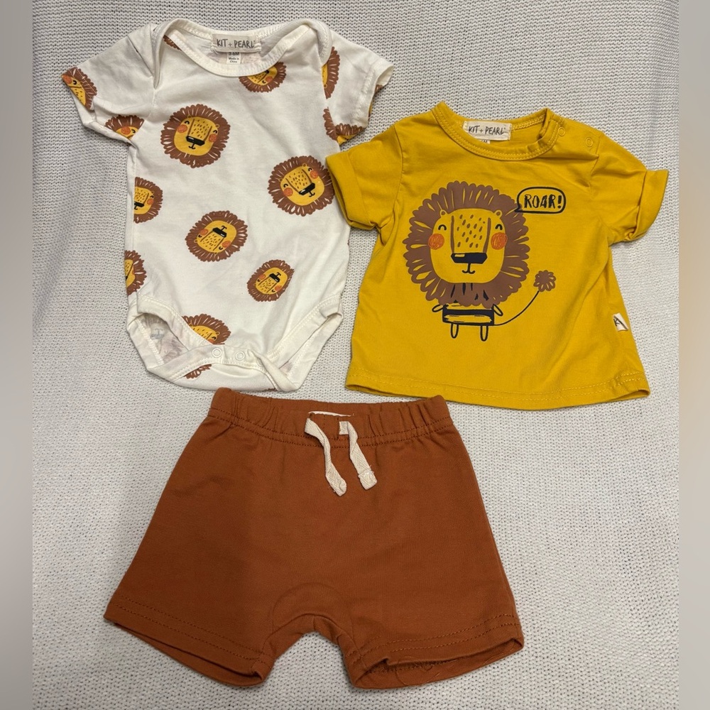 Kit + Pearl- Lion Print Baby Set - White, Mustard, and Rust